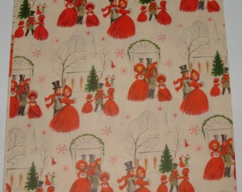 Full Sheet - Victorian Yarn People, Church - 1950's Christmas Gift Wrapping Paper