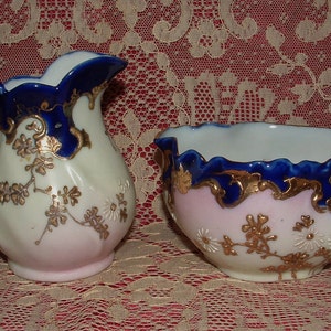 Stunning Vintage Sugar and Creamer Cobalt with pastels image 1