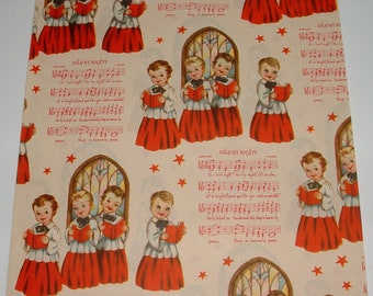 Full Sheet - Cute Little Altar, Choir Boys- 1950's Christmas Gift Wrapping Paper