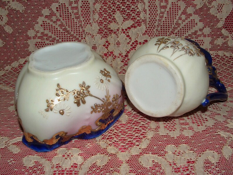 Stunning Vintage Sugar and Creamer Cobalt with pastels image 2