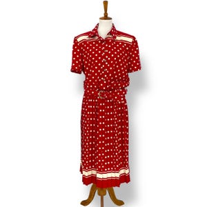 Vintage Breli Originals 80s Red & Cream/Off-White Polka Dot Dress with Removable Belt