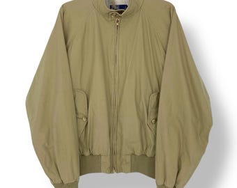 Vtg Polo Ralph Lauren Bomber Plaid Lining Men's Tan Khaki Jacket Sz XL