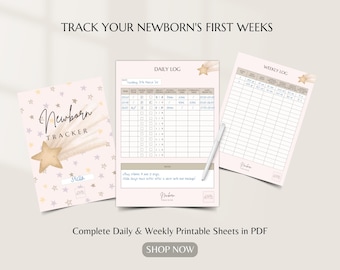 Baby Newborn Care Tracker, modello giornaliero settimanale per neonati, registro dei report sui neonati, registro delle poppate, tracker della routine del sonno dei neonati, digitale, stampabile