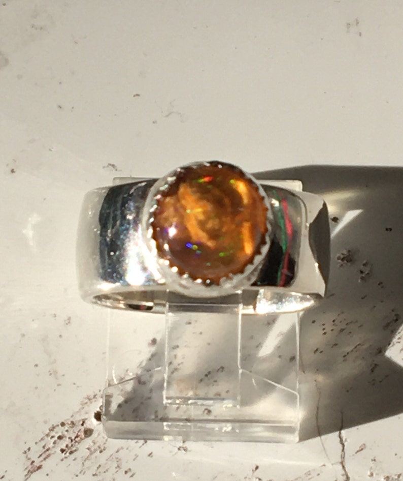 Ring Psychedelic Mexican Fire Opal in Fine and Sterling Silver Size 6
