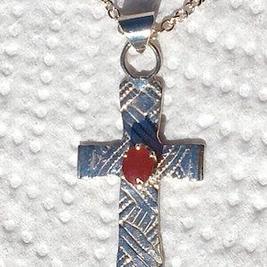 Natural Ruby Cross Pendant in Sterling Silver