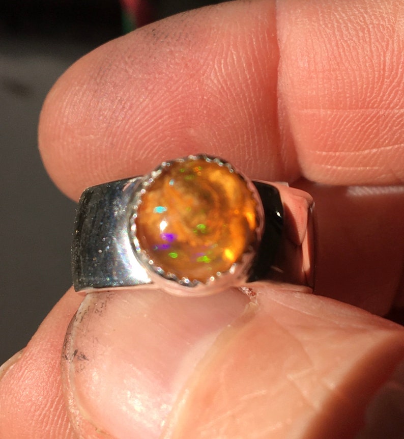 Ring Psychedelic Mexican Fire Opal in Fine and Sterling Silver Size 6