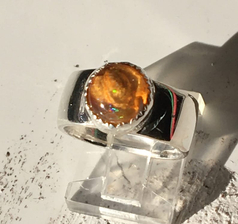 Ring Psychedelic Mexican Fire Opal in Fine and Sterling Silver Size 6