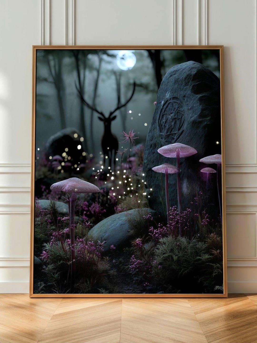 Mystical Forest Stag Digital Print | Enchanted Moonlit Woodland Art ...