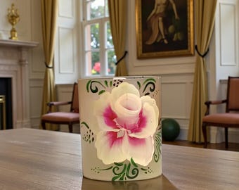 Handbemalte transparente LED-Kerze mit Blumenmuster, batteriebetriebene One-Stroke-Art-Kerze, flackerndes Rosendekor, einzigartiges Geschenk für Zuhause, Feuerzeug