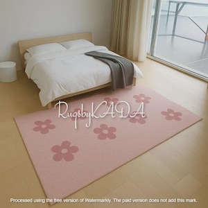 Pink Flower Area Rug Hand Tufted Cute Daisy Carpet for Girls Bedroom, Nursery or Playroom Soft Pastel Floral Rug