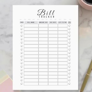 Bills Due Tracker | Monthly Bill Checklist | Printable