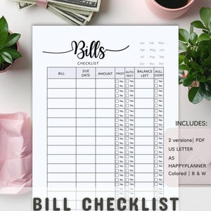 BILL Checklist | Monthly Due Date Payment