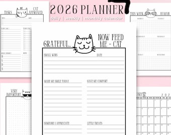 2026 Funny Cat Planner Printable |  Sassy Cat Stationery| Daily | Weekly | Calendar | PDF