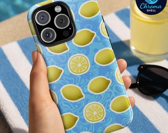 Citroen-telefoonhoesje – blauwe hoes met citruspatroon voor iPhone, Samsung en Google Pixel