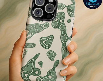 Abstract Green Wavy Phone Case: Retro Organic Design