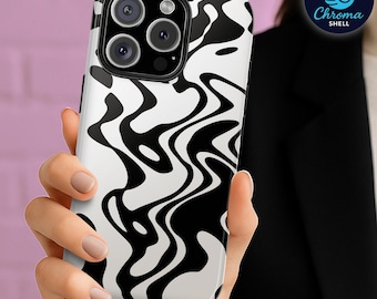 Funda para teléfono con ondas abstractas: Arte moderno en blanco y negro - iPhone y Samsung