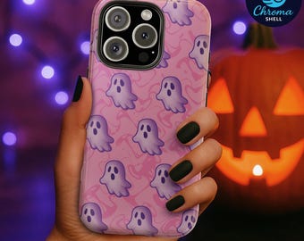 Pink Ghost Pattern Phone Case – Spooky Season Style, Durable Protection