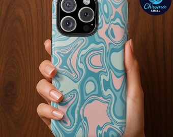 Pastel Swirl Phone Case: Teal Pink Abstract Waves - iPhone & Samsung