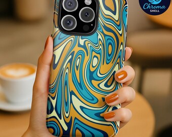 Retro Swirl Phone Case - Trippy Blue Orange Abstract Cover for iPhone & Samsung