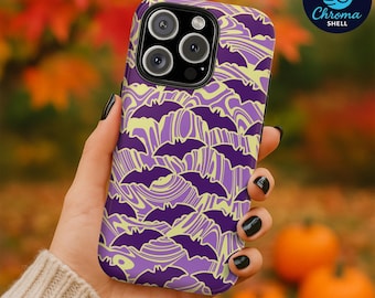 Purple Bat Phone Case – Spooky Halloween Pattern Cover for iPhone and Samsung