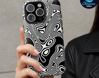 Abstract Topographic Phone Case – Black White Contour Minimalist Design
