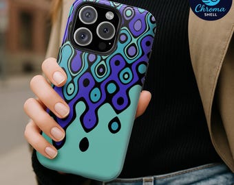 Psychedelic Drip Phone Case: Teal & Purple Abstract Y2K Design