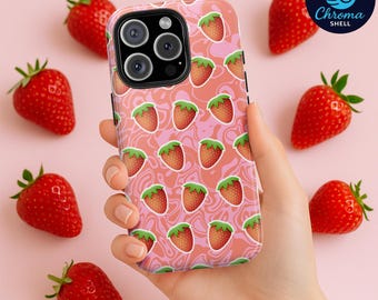 Etui na telefon z truskawkami – różowy wzór owoców na iPhone'a, Samsunga i Google Pixel