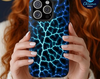 Electric Blue Lightning Phone Case: Crackle Shockwave Pattern