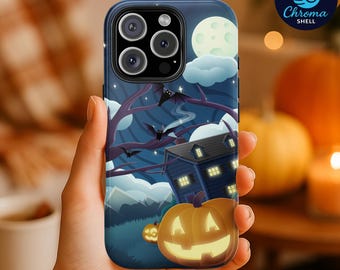 Halloween Phone Case - Haunted House, Pumpkin & Bat Design for iPhone and Samsung