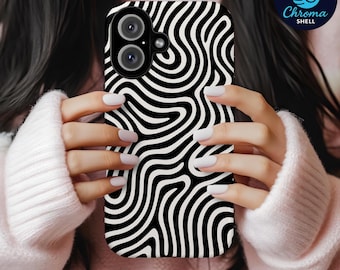 Black & White Wavy Phone Case – Abstract Line Art Pattern for iPhone and Samsung