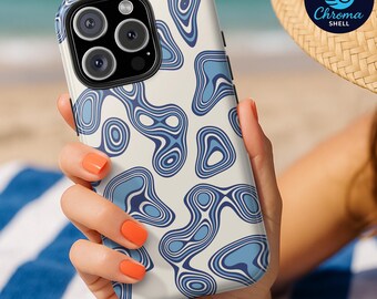 Abstract Blue Wavy Phone Case: Retro Organic Design