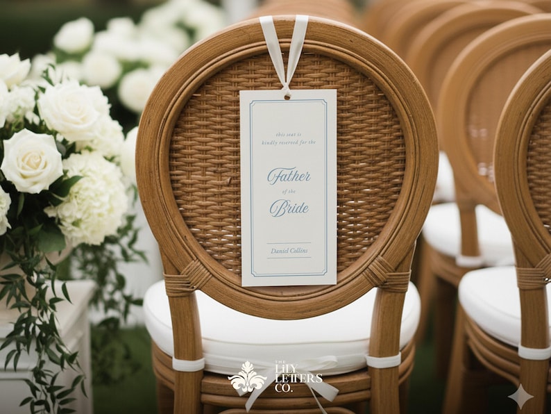 Chair Inscription Examples Reserved Chair Tag Template, Classic Wedding Seating Sign, Ceremony ...