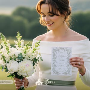 Plantillas de invitación de boda en verde salvia, diseño minimalista de jardín, papelería editable con temática de bosque, estética coqueta - INV25 imagen 15