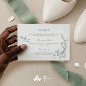 Salbeigrüne Hochzeit Detail Kartenvorlage, minimalistische Garteneinfassung Karte, bearbeitbare Waldhochzeit, kokette Ästhetik - SECRET GARDEN