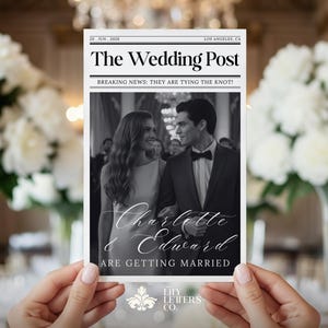 Hochzeitszeitungs-Programm-Vorlage, The Wedding Post gefaltetes Programm Hochzeit, Canva bearbeitbarer Stundenplan, minimalistisches Briefpapier - BLANC & NOIR