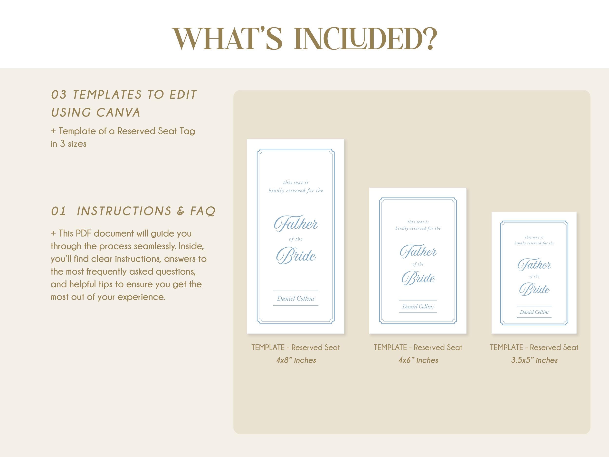 Seating Labels Examples Reserved Chair Tag Template, Classic Wedding Seating Sign, Ceremony ...