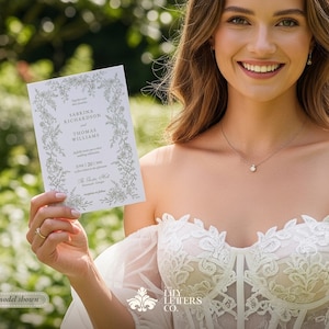 Plantillas de invitación de boda en verde salvia, diseño minimalista de jardín, papelería editable con temática de bosque, estética coqueta - INV25 imagen 7