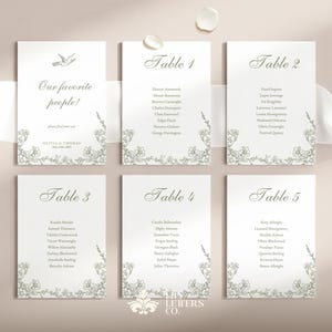 Modèle de cartes de table vert sauge, plan de table floral de mariage classique, enseigne esthétique vintage coquette élégante - JARDIN SECRET