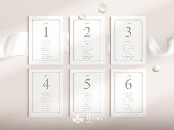 Sage Green Classic Table Number Seating Chart Template, Olive Palette Wedding Sign, Editable Canva Card, French Aesthetic - CLASSIC GREEN