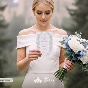 Classic Wedding Invitation Template, Dusty Blue Invite, Editable Floral Stationery, Vintage Elegant, French Aesthetic - CLASSIC BLUE image 2