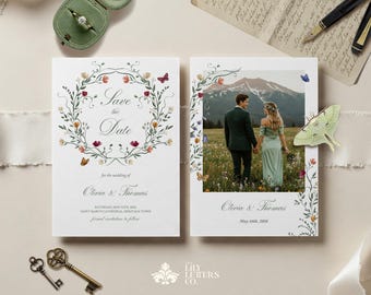 Save the Date Template, Wildflower Garden Save the Date, Printable Floral Stationery, Elegant Classic Invite, Canva Editable - WILD GARDEN
