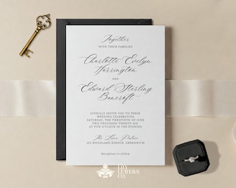 Elegant Wedding Invitation Template, Minimalist Classic Invite, Canva Editable Modern Black White Stationery, Elegant Invite - BLANC & NOIR