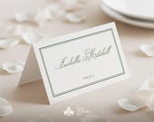 Classic Wedding Place Card Template, With Meal Choice Icon, Elegant Sage Green Dinner Name Tag, Canva Editable Card - LETTERS TO PEMBERLEY