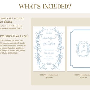 May include: Two printable wedding invitation templates in Canva format. The front template features a floral design with the text "Olivia Mitchell & Thomas Scott" and the back template features a monogram with the initials "O & T". Both templates are 5x7 inches.