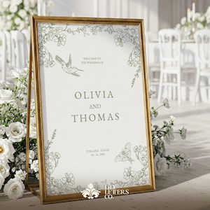 Sage Green Welcome Sign Template, Classic Wedding Floral Welcome Poster Editable, Vintage Elegant, Coquette Aesthetic Sign - SECRET GARDEN