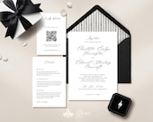 Elegant Wedding Invitation Template Suite, Minimalist Classic Invite Bundle, Canva Editable Modern Black White Stationery Set - BLANC & NOIR