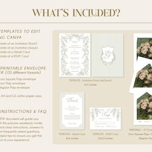 Puede incluir: Un conjunto de invitaciones de boda beige con dise&ntilde;os florales y a rayas. Incluye plantillas de invitaci&oacute;n, tarjetas de detalles, tarjetas RSVP y forros de sobres. La invitaci&oacute;n mide 12,7x17,8 cm, y la tarjeta de detalles mide 10,2x15,2 cm.