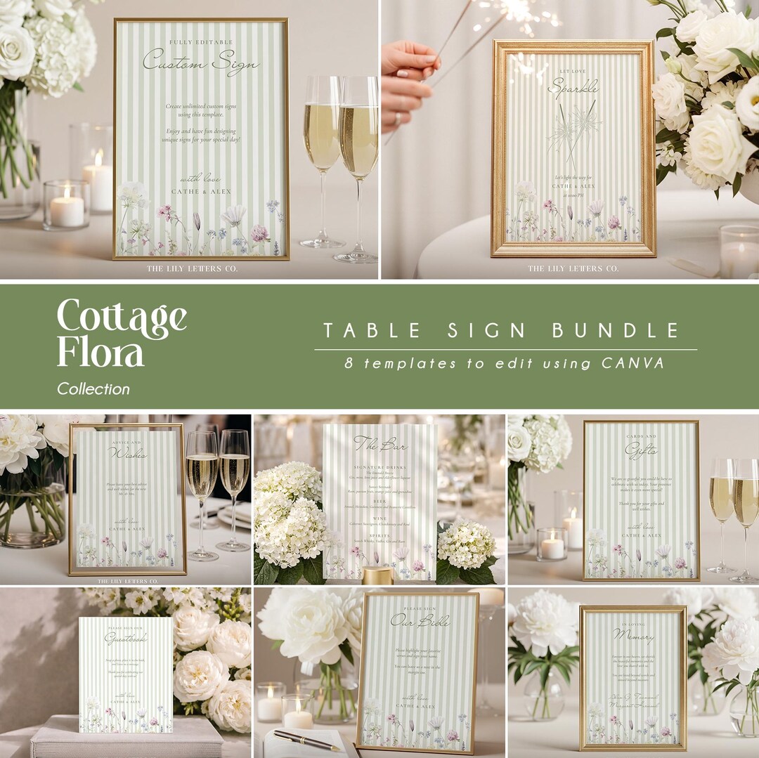 Wedding Table Sign Template Bundle, Vintage Spring Wedding Table Sign ...