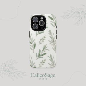 Sage Grün Botanische Handyhülle | Minimalistische Blatt iPhone Tough Hülle | Aquarell Natur Geschenk | CalicoSageStudio ästhetik