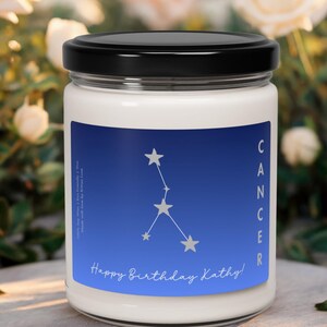 Personalized Birthdate Candle For Her Custom Name Custom Message Birth Month Gift Zodiac Sign Candle cancer Birthday Horoscope Gift Scented